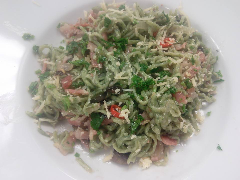 DIY Spinach Linguini Mushroom and Chorizo